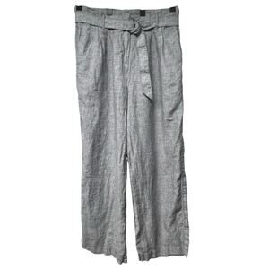M & S Collection 100% Flax Linen US Size 12 Gray Wide Leg Belted Trouser Pants